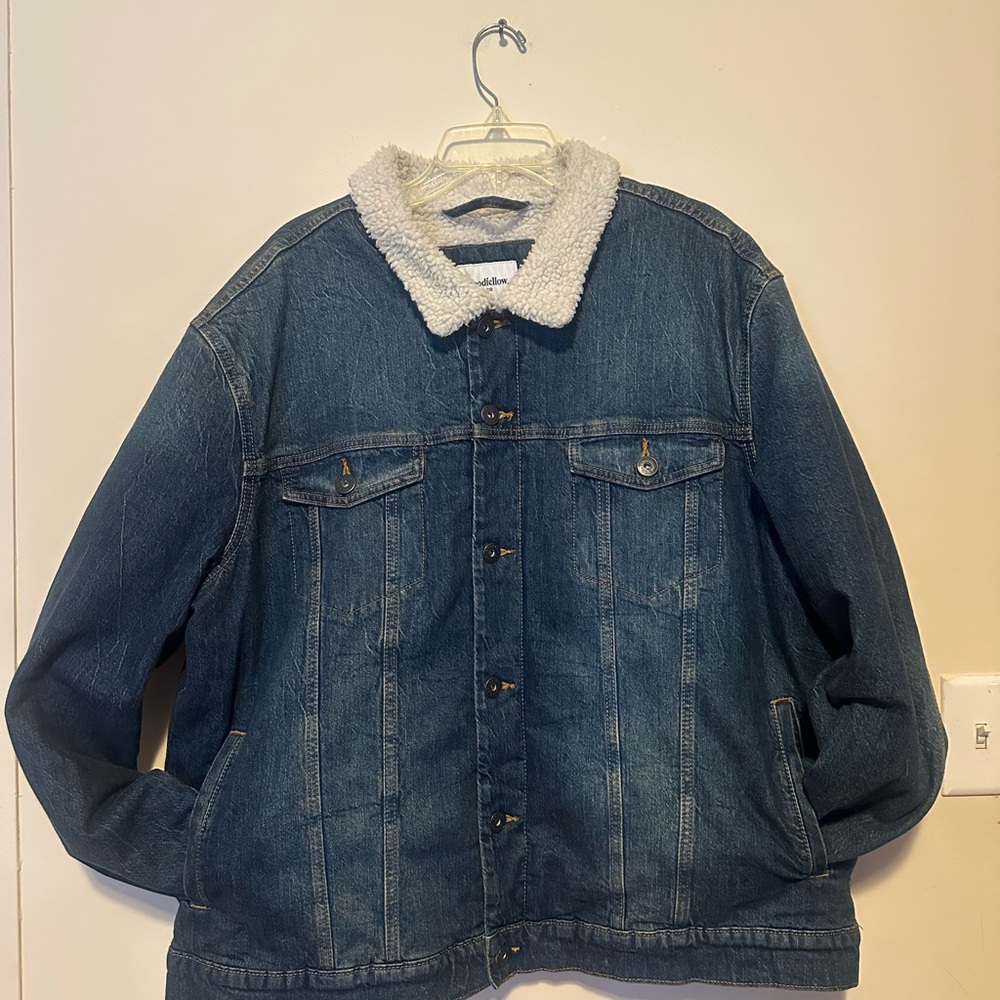 Goodfellow & Co Blue Denim Jacket with White Sherpa Collar